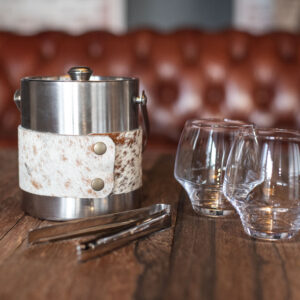 Stainless Steel Ice Bucket with Nguni Strap & Tongs